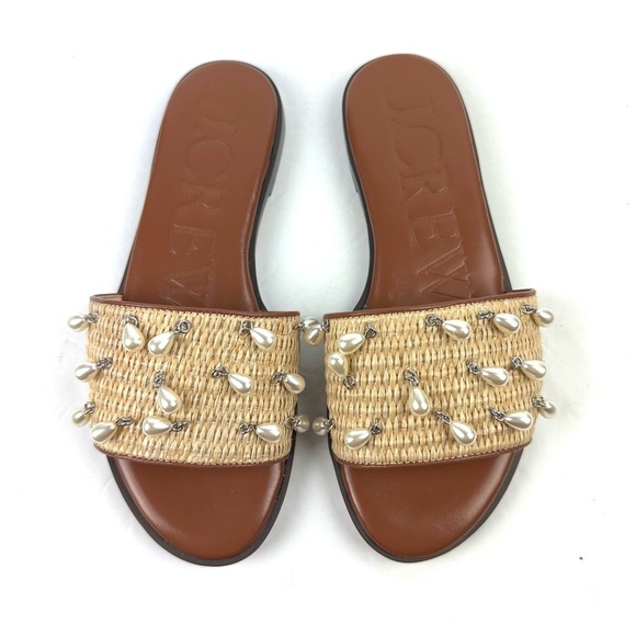 J Crew Georgina Sandals Faux Raffia Woven Pearl Charms BX906 Brand New - Picture 2 of 8